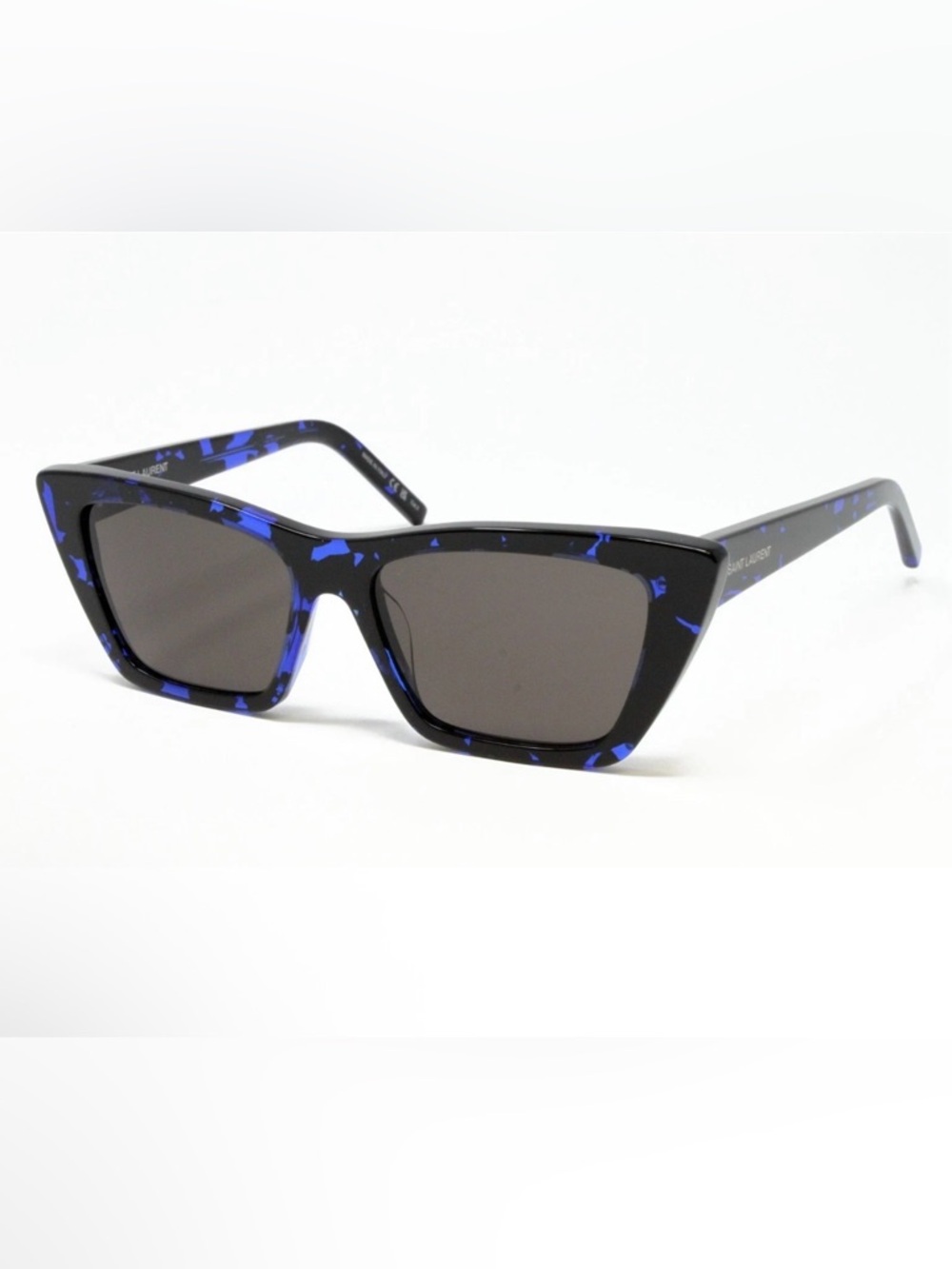Saint Laurent Black Frame Sunglasses with Blue Tortoise Accents New with case - Picture 1 of 5